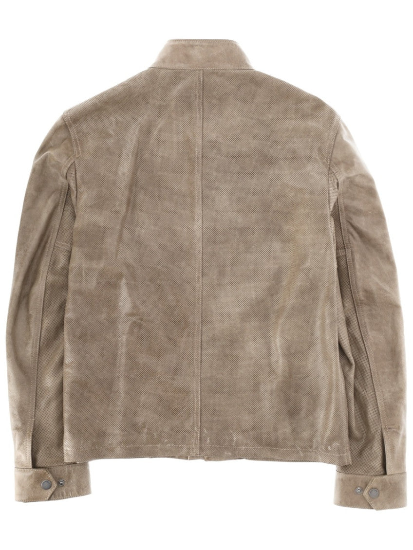 Beige Perforated Band Collar Jacket 5