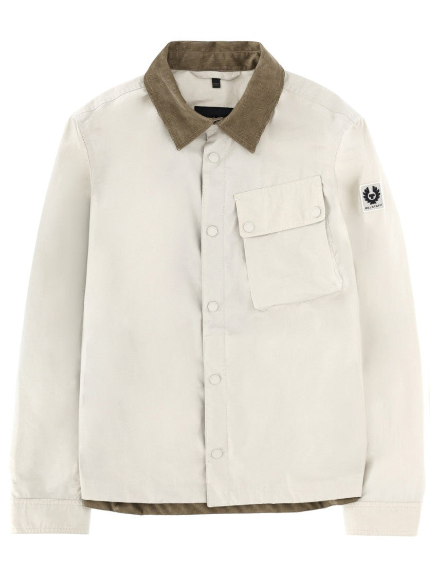 White Solid Shirt Collar Jacket 1