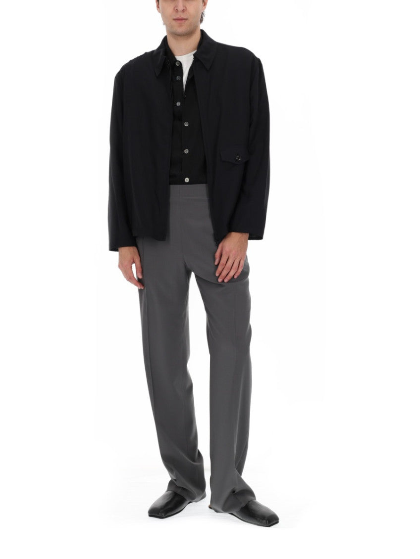 Black Solid Shirt Collar Jacket 2