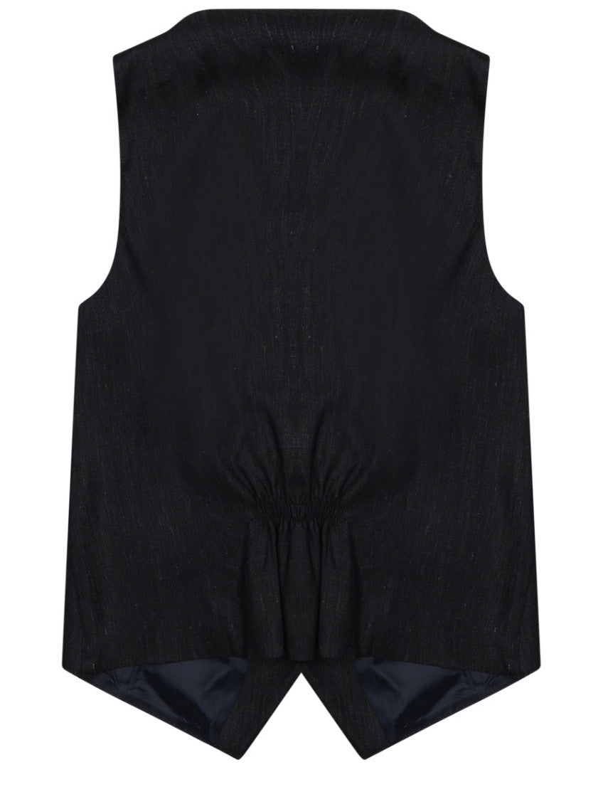 Navy Blue Solid V Neck Top 2