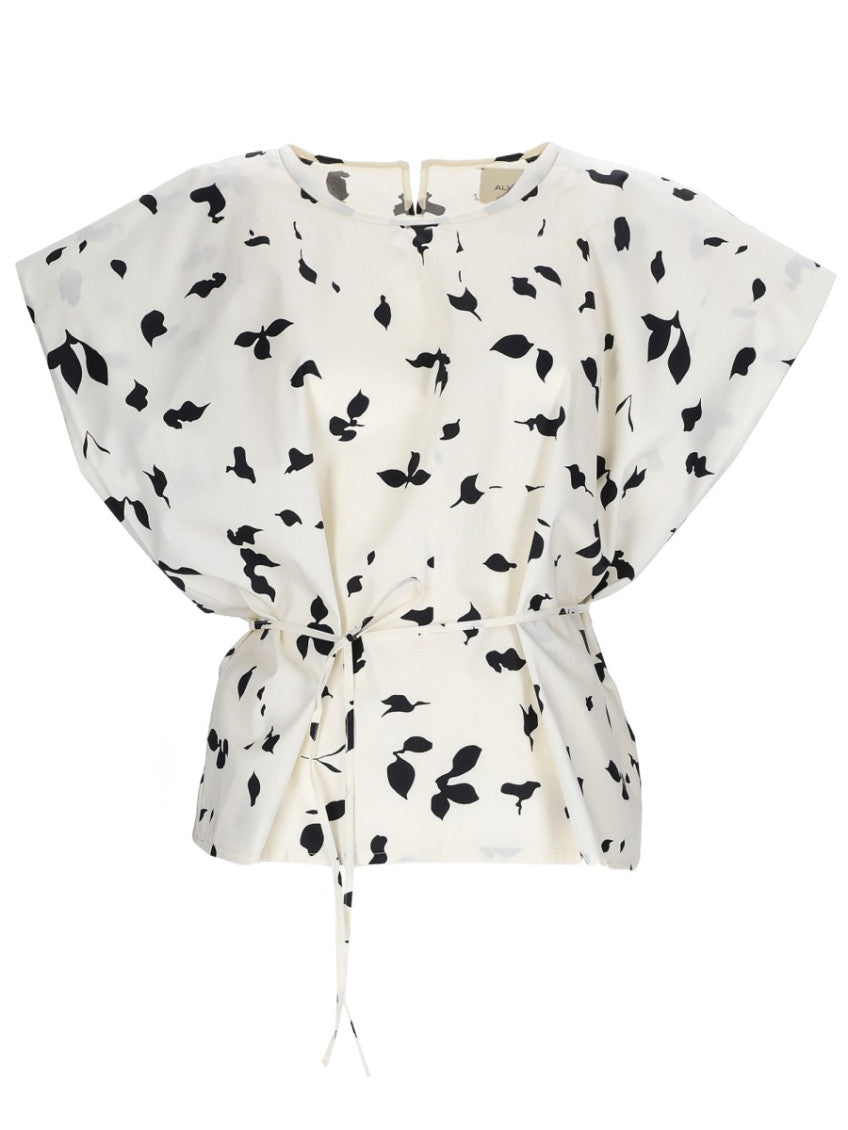 White Printed Round Neck Top 1