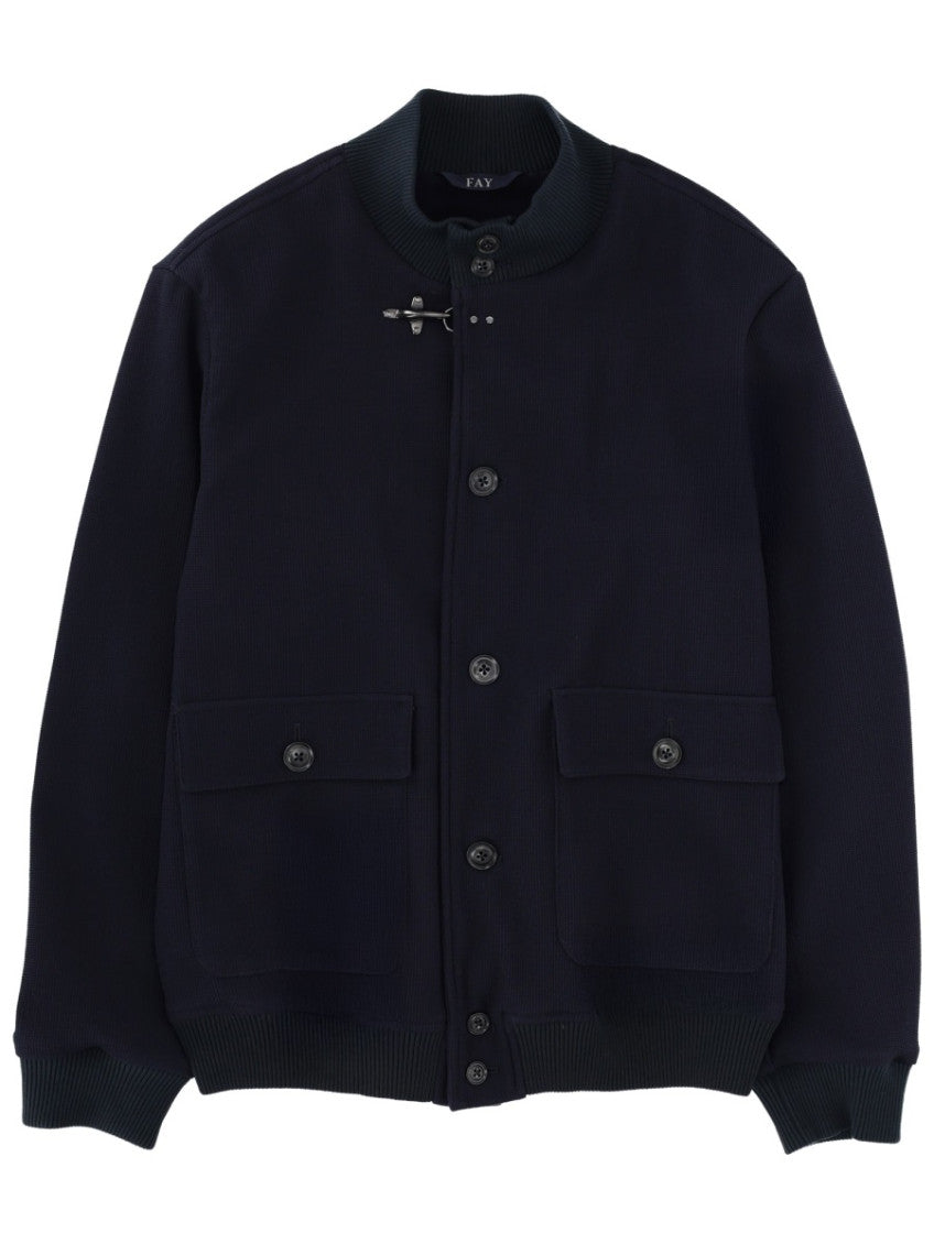 Dark Blue Solid Mock Collar Jacket 1