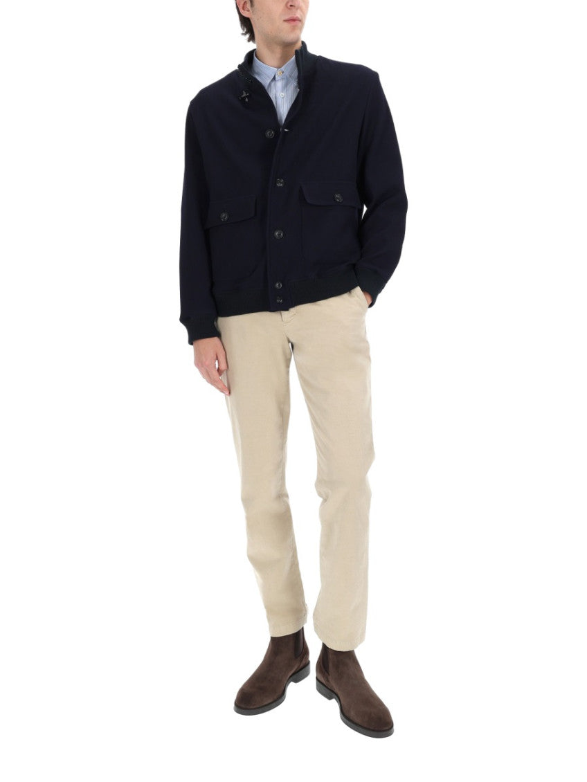 Dark Blue Solid Mock Collar Jacket 2