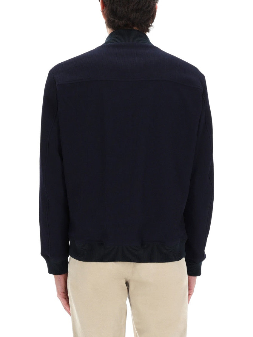 Dark Blue Solid Mock Collar Jacket 4