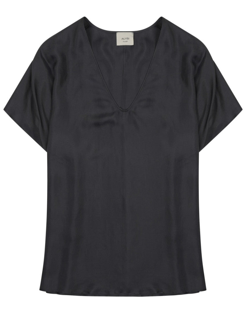 Black Solid V Neck Top 1
