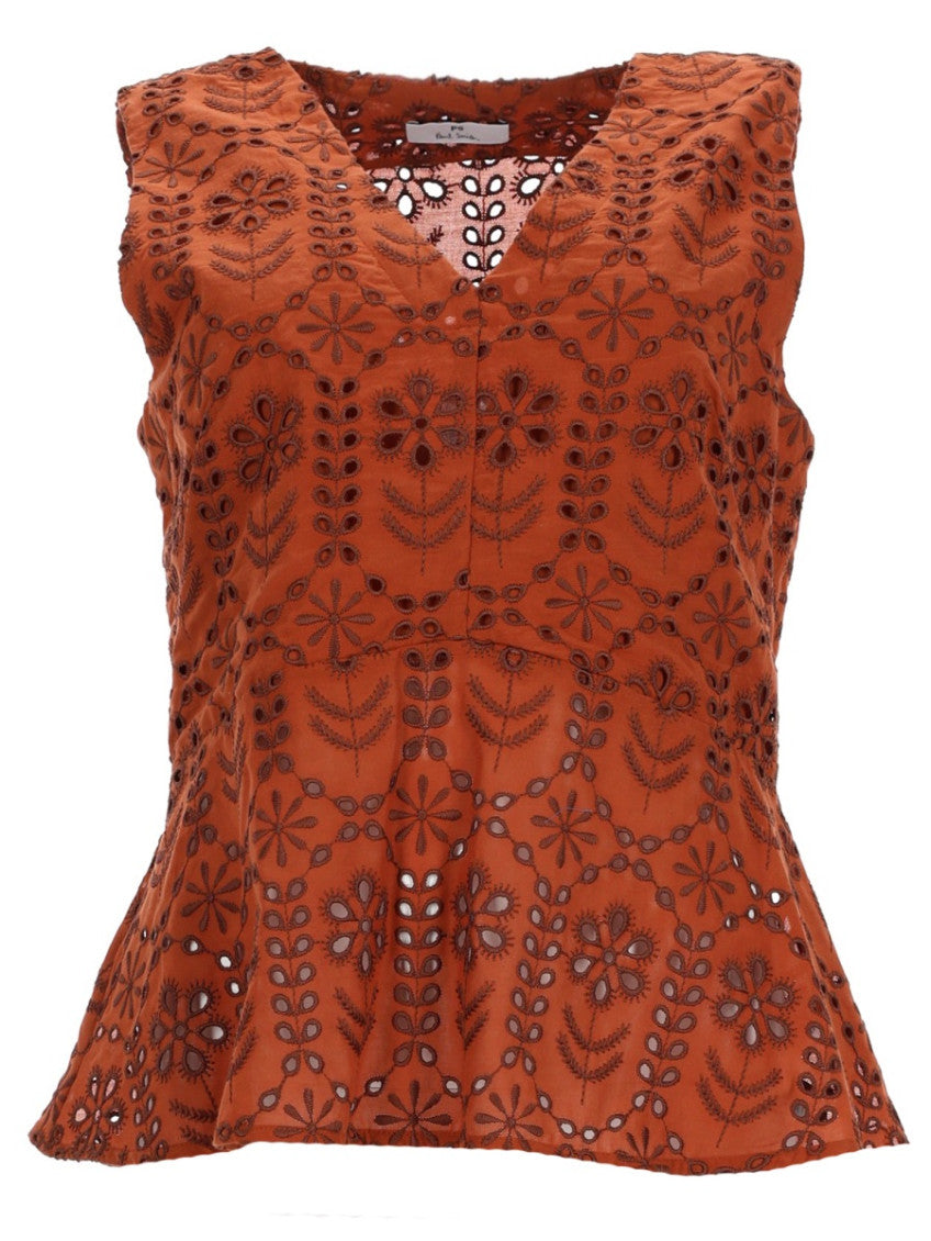 Brown Embroidered V Neck Top 1