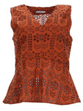 Brown Embroidered V Neck Top 1