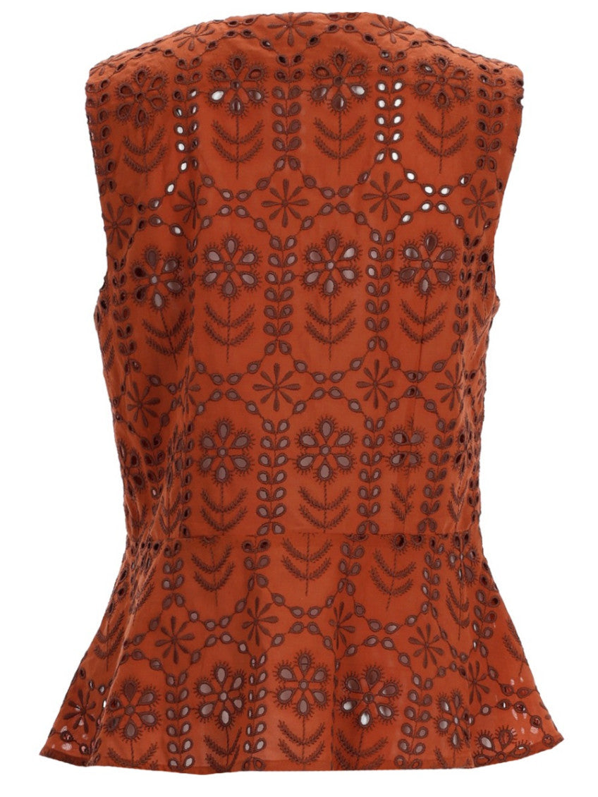 Brown Embroidered V Neck Top 2
