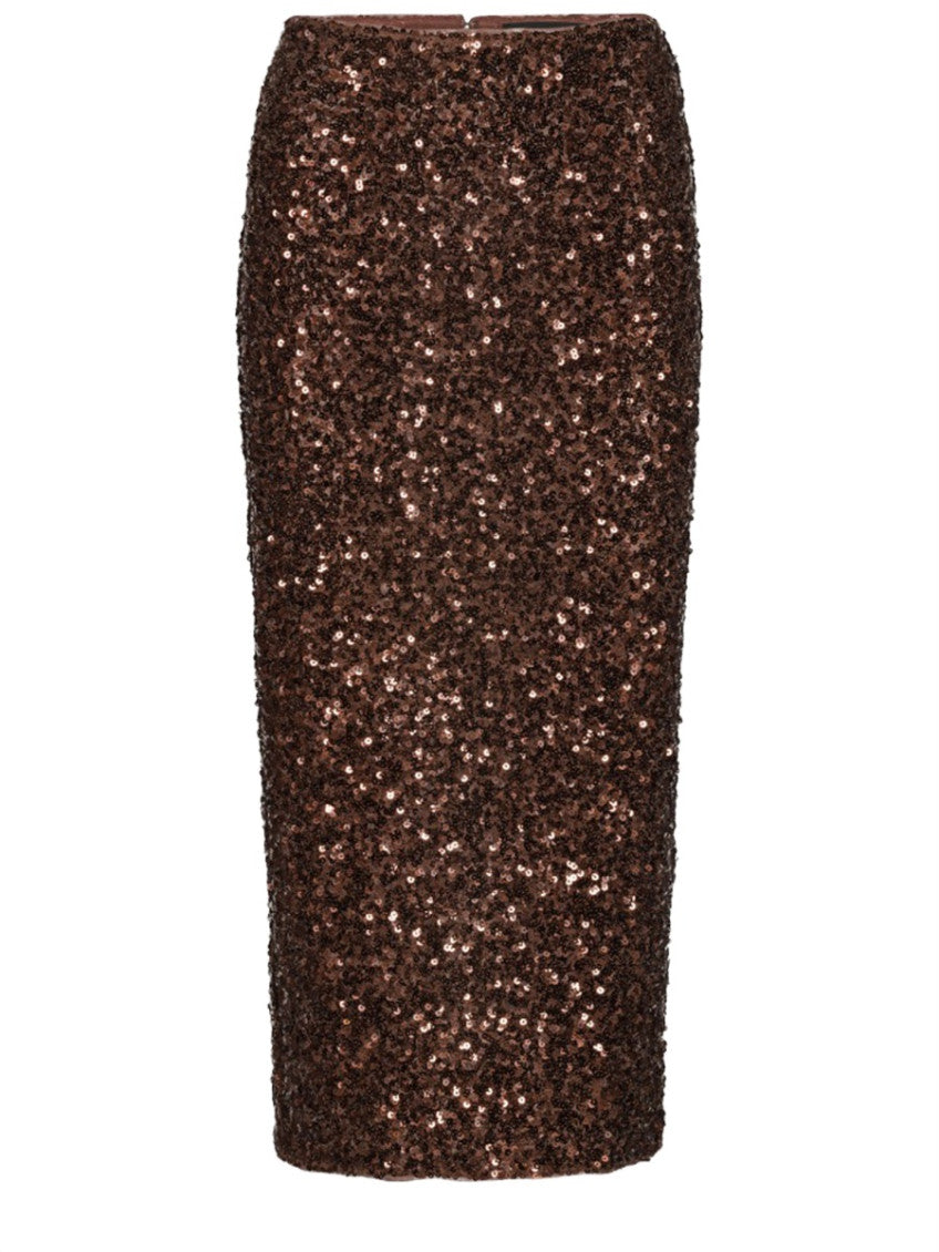 Brown Embellished Midi Skirt 1
