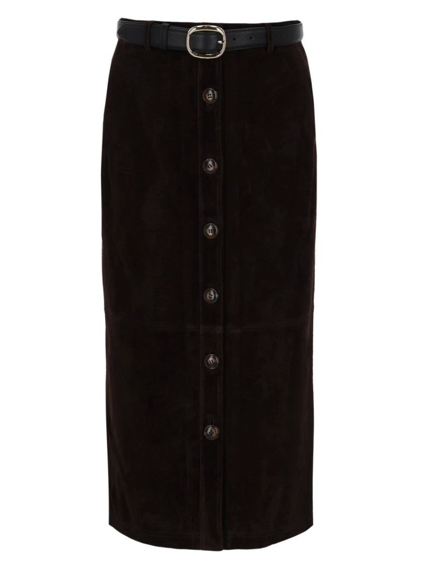 Brown Solid Midi Skirt 1
