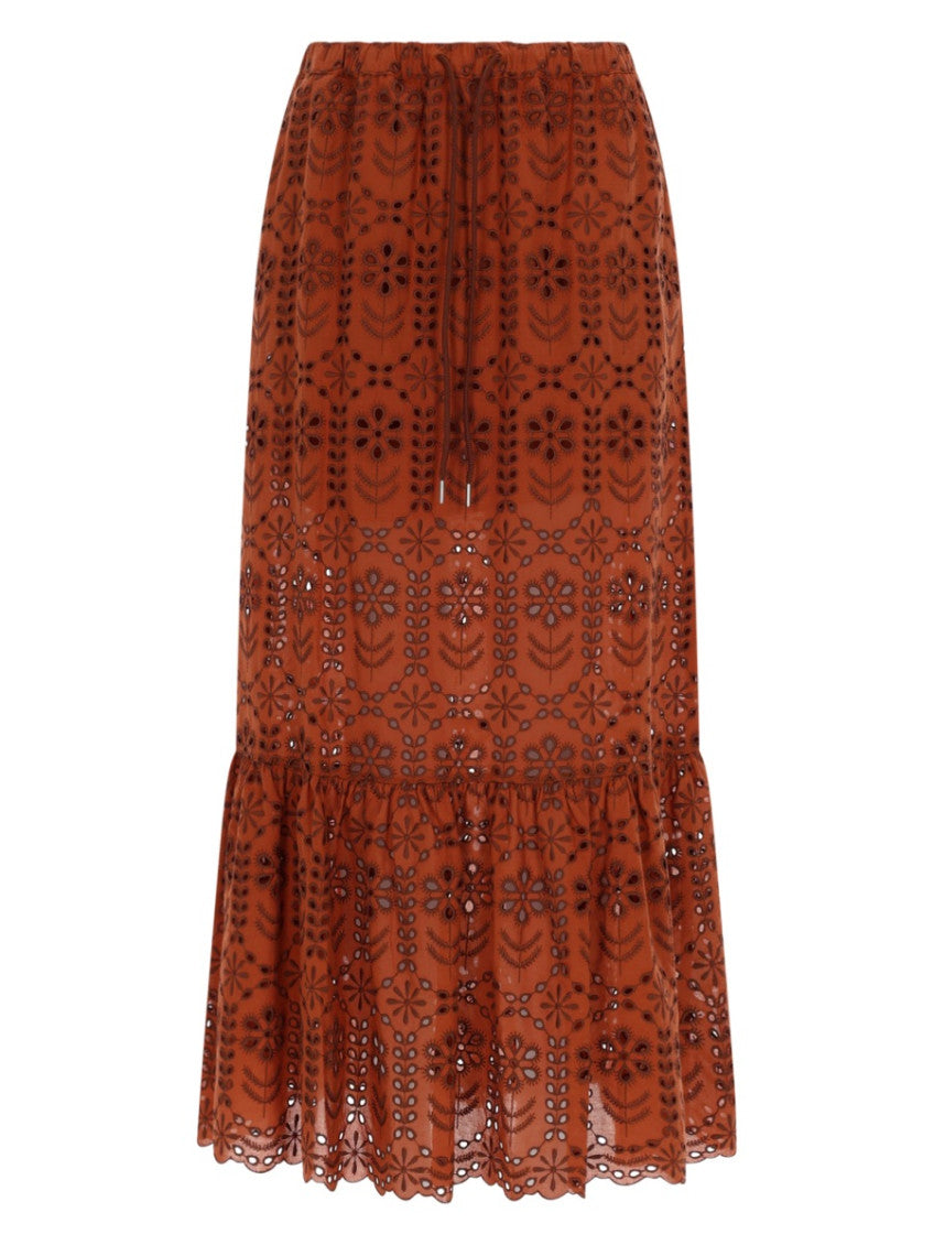 Brown Embroidered Maxi Skirt 1