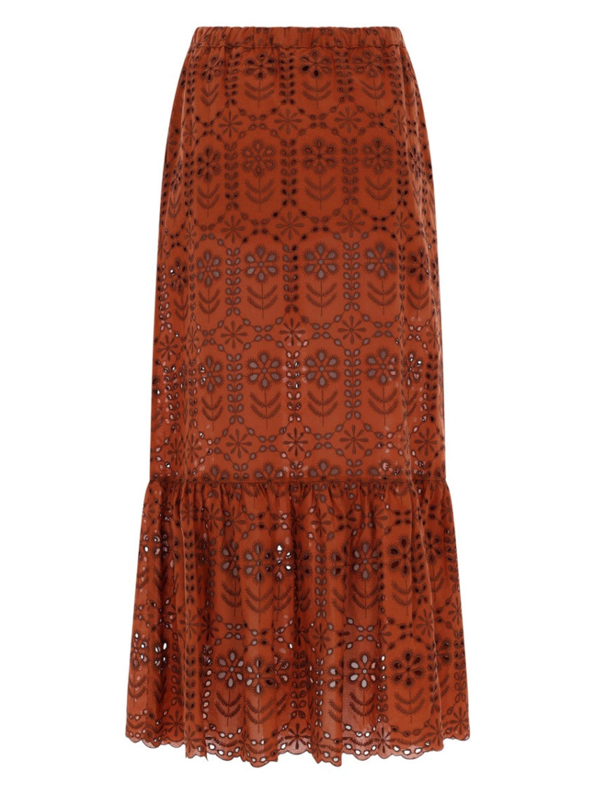 Brown Embroidered Maxi Skirt 2