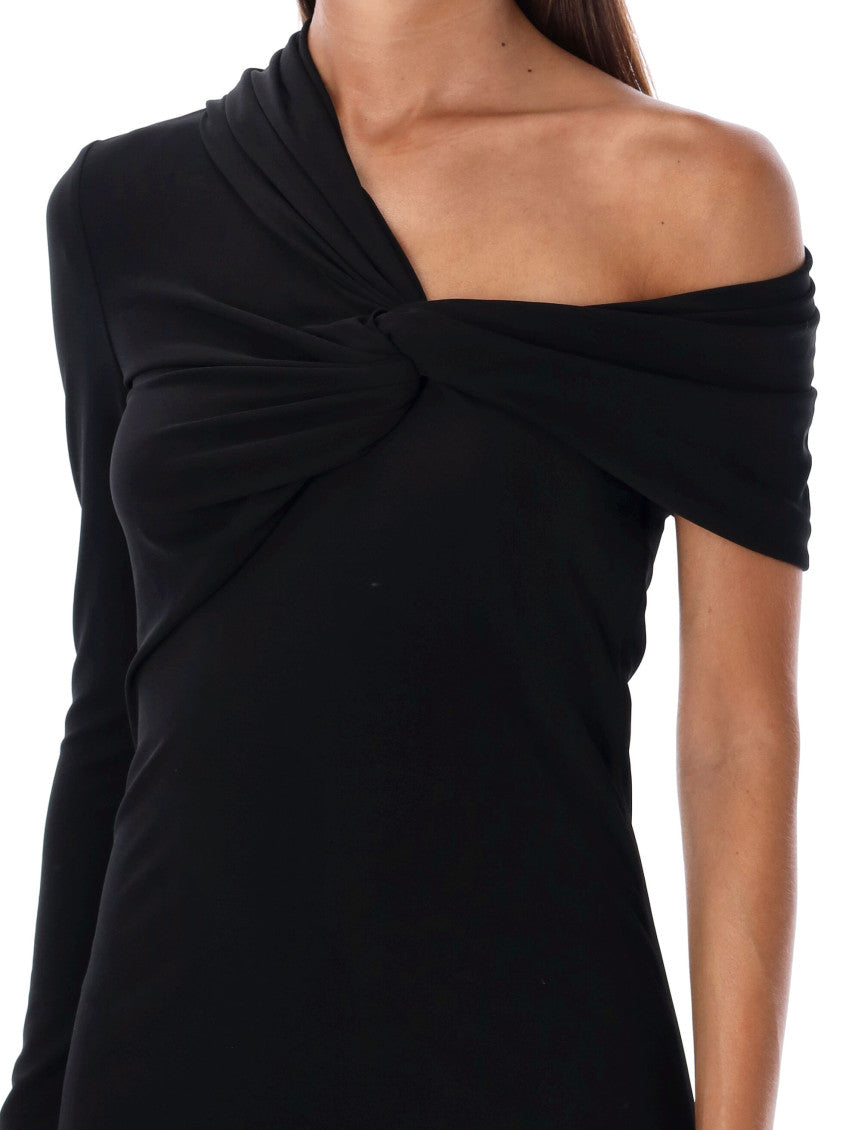 Black ONE SHOULDER DRAPED DRESS 3