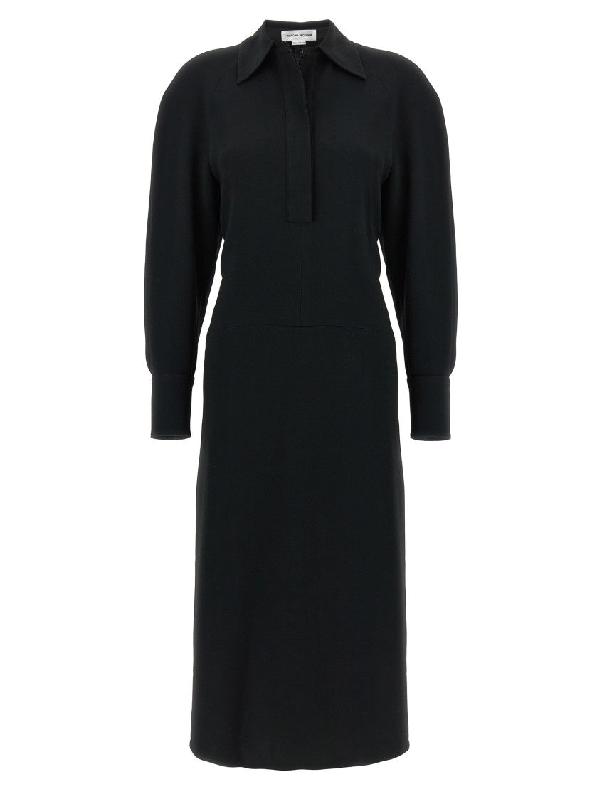 Black 'Long Sleeve Polo Collar Midi' Dress 1
