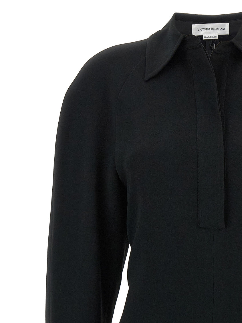 Black 'Long Sleeve Polo Collar Midi' Dress 3