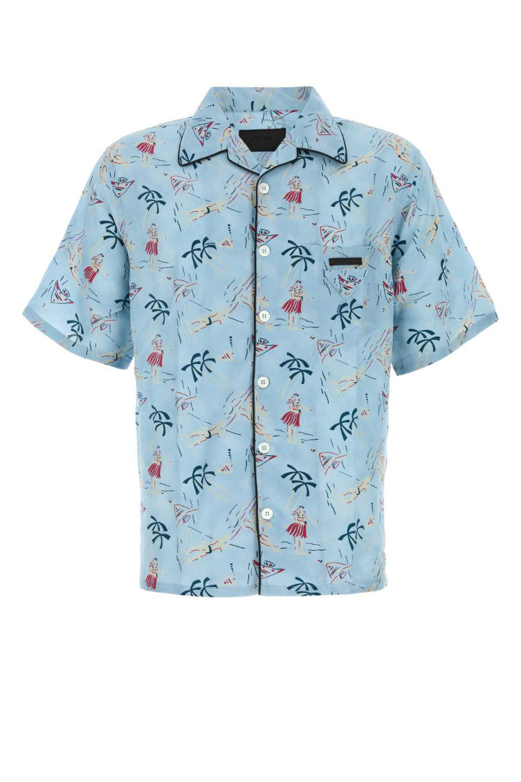 Light Blue Printed Bowling Shirt 1