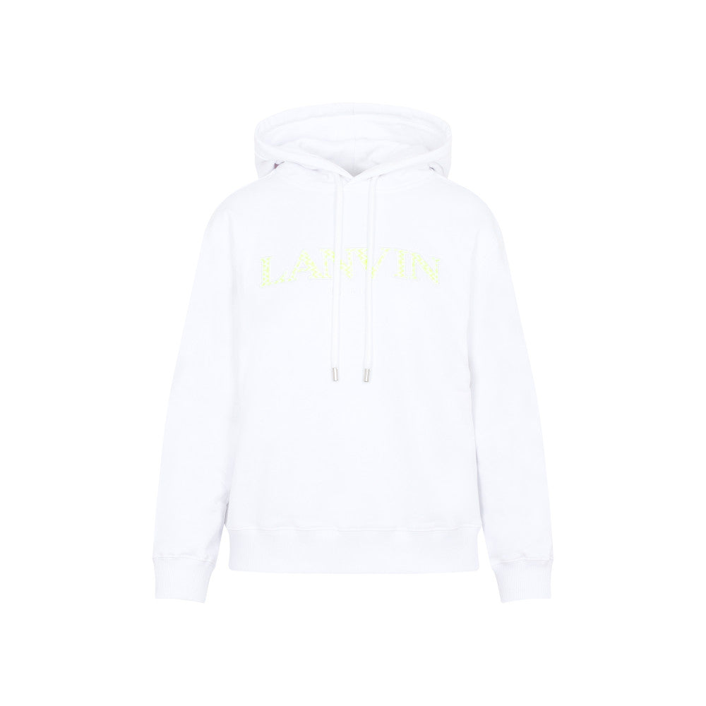 White Cotton Classic Fit Hoodie With Logo 1