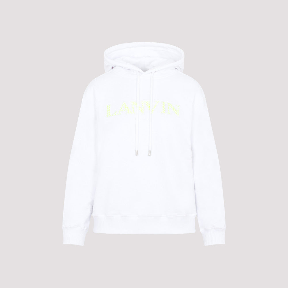 White Cotton Classic Fit Hoodie With Logo 2