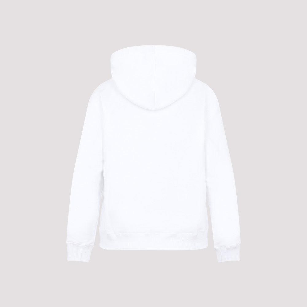 White Cotton Classic Fit Hoodie With Logo 4
