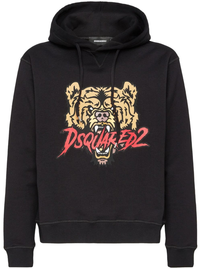 Black logo-print cotton hoodie 1