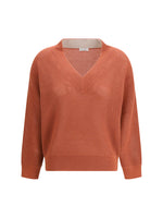 Red Knitted V Neck Sweater 1
