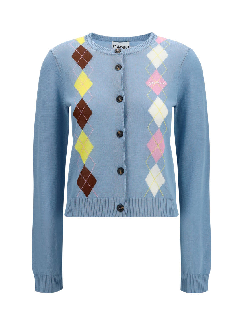 Light Blue Knitted Round Neck Cardigan 1