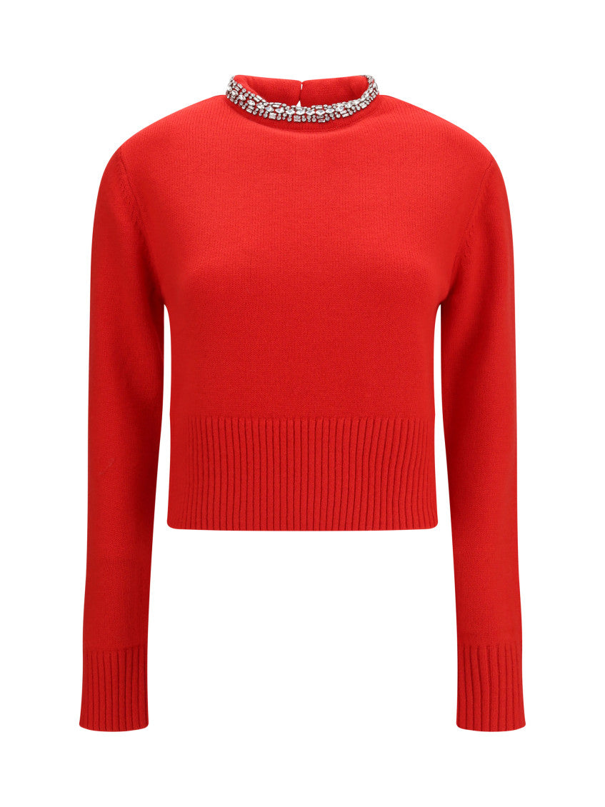 Red Embellished Mock Collar Sweater 1