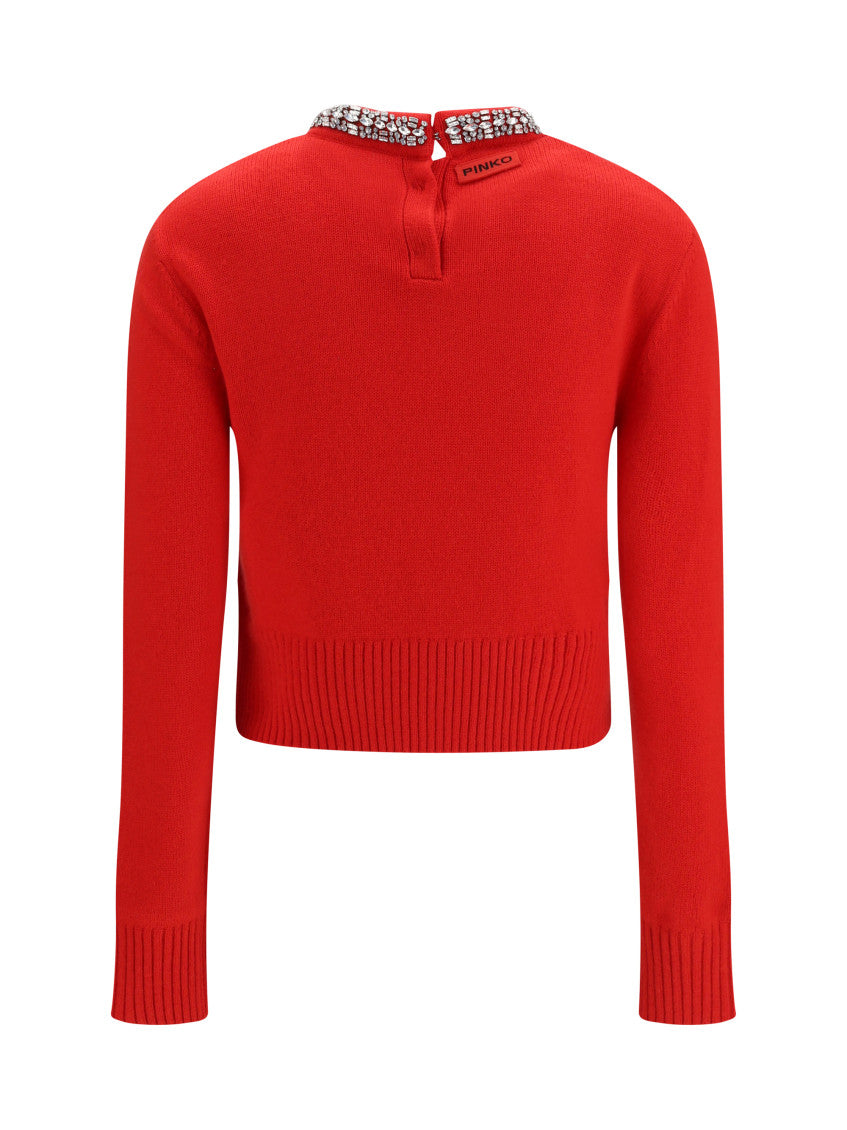 Red Embellished Mock Collar Sweater 2