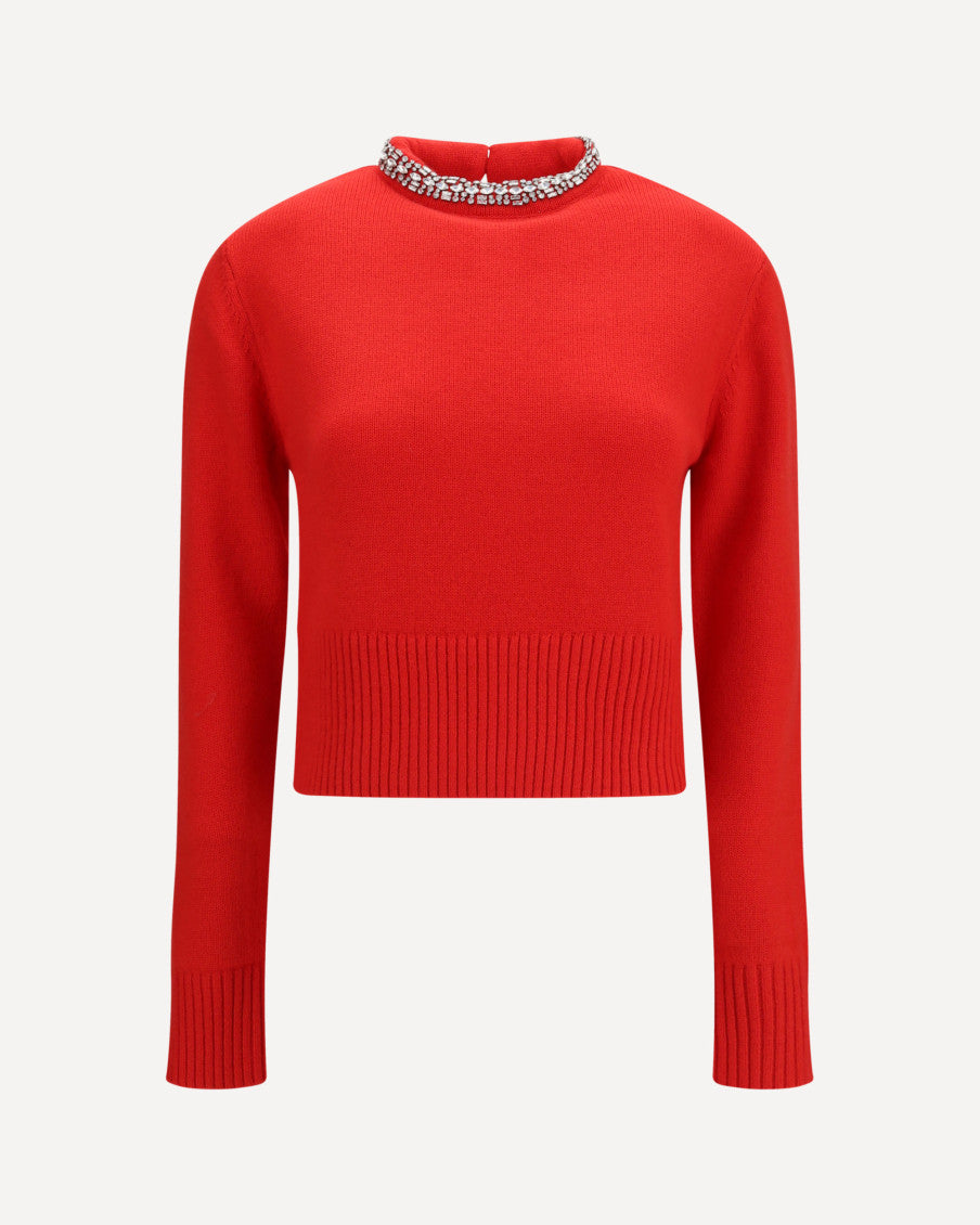 Red Embellished Mock Collar Sweater 4