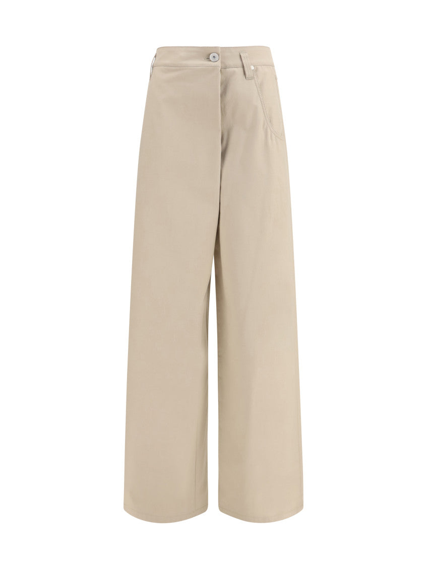Beige Relaxed Flat Front Pants 1