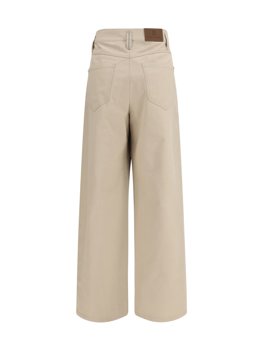 Beige Relaxed Flat Front Pants 2