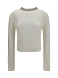 White Embellished Round Neck Sweater 1