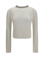 White Embellished Round Neck Sweater 1