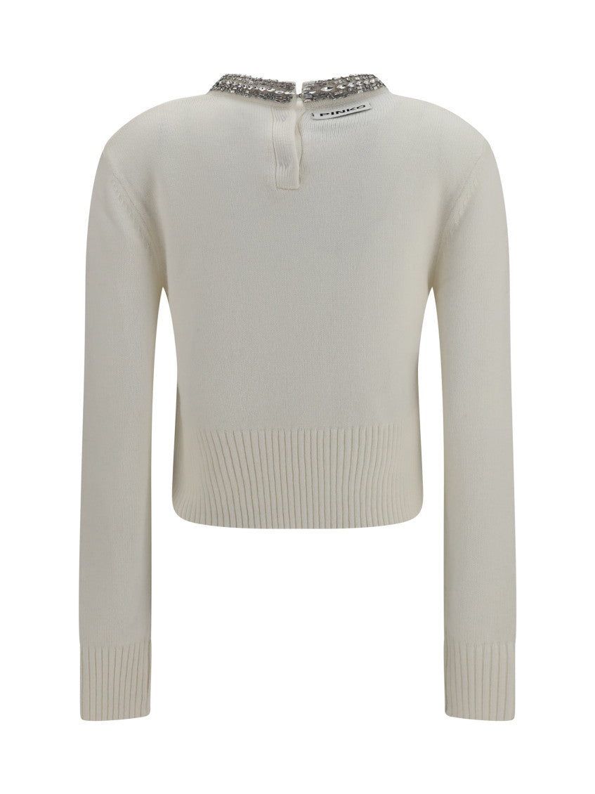 White Embellished Round Neck Sweater 2