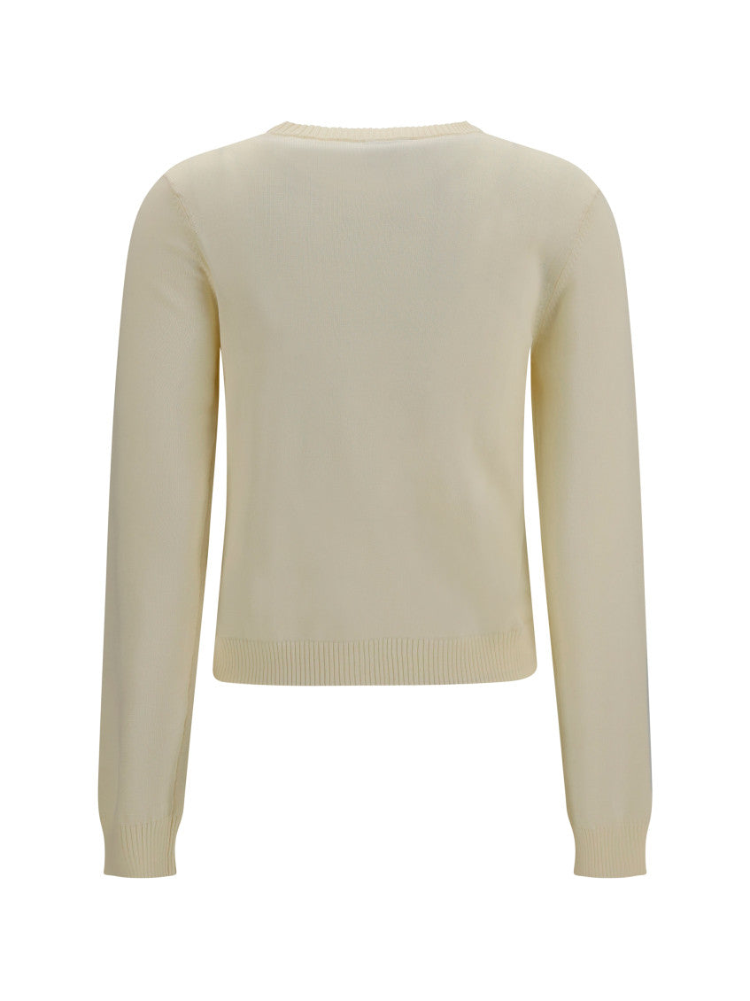 Off White Knitted Round Neck Cardigan 2