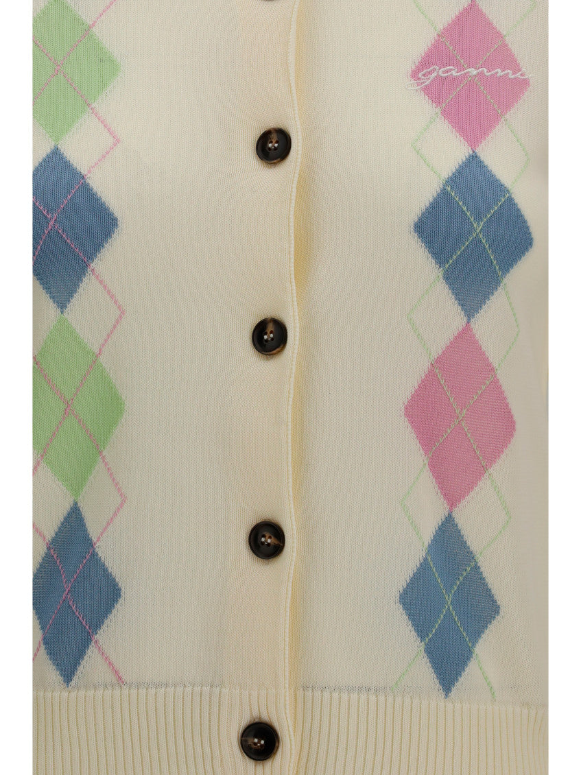 Off White Knitted Round Neck Cardigan 3