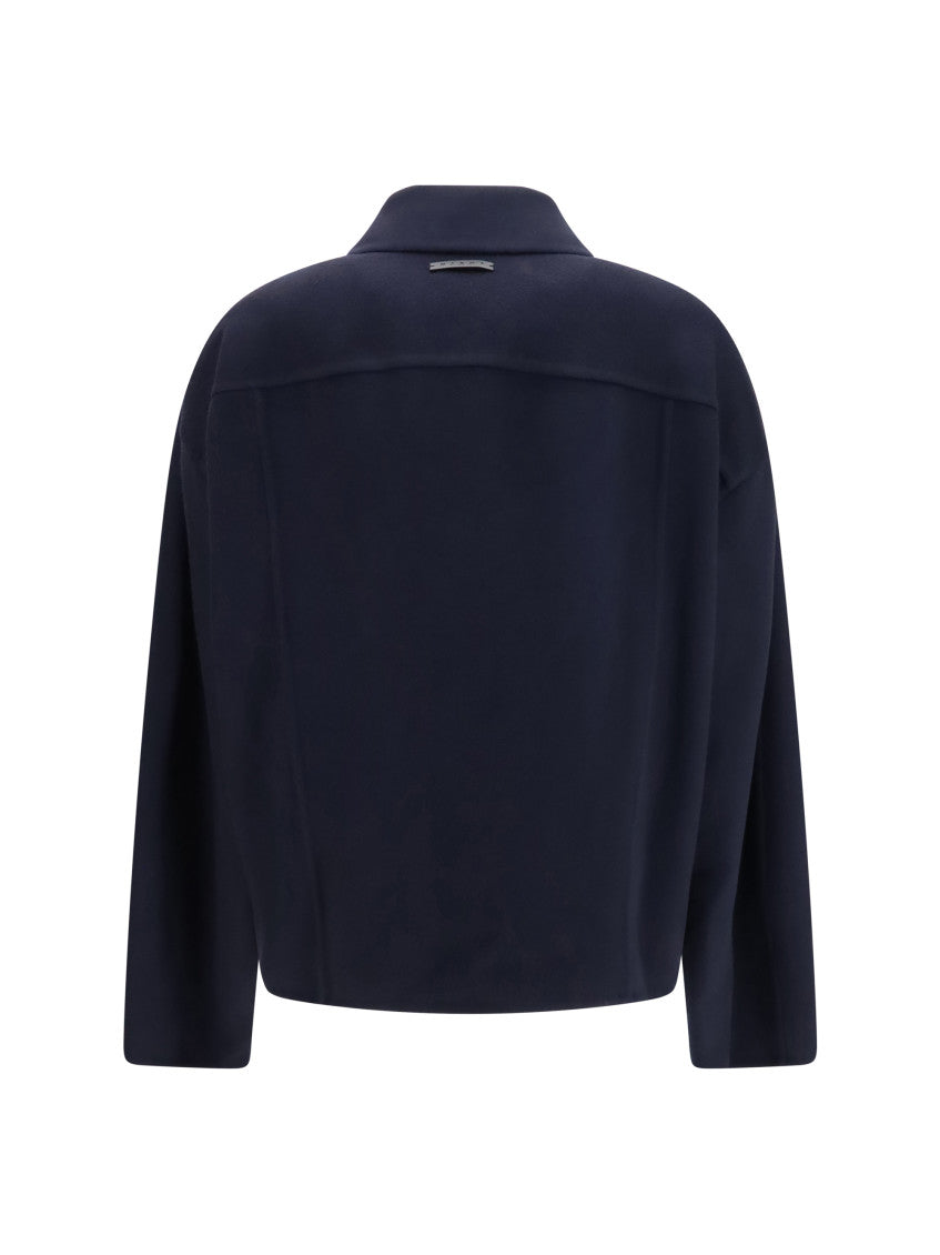 Blue Solid Shirt Collar Jacket 2