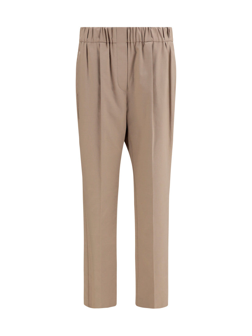 Beige Straight Elasticated Pants 1