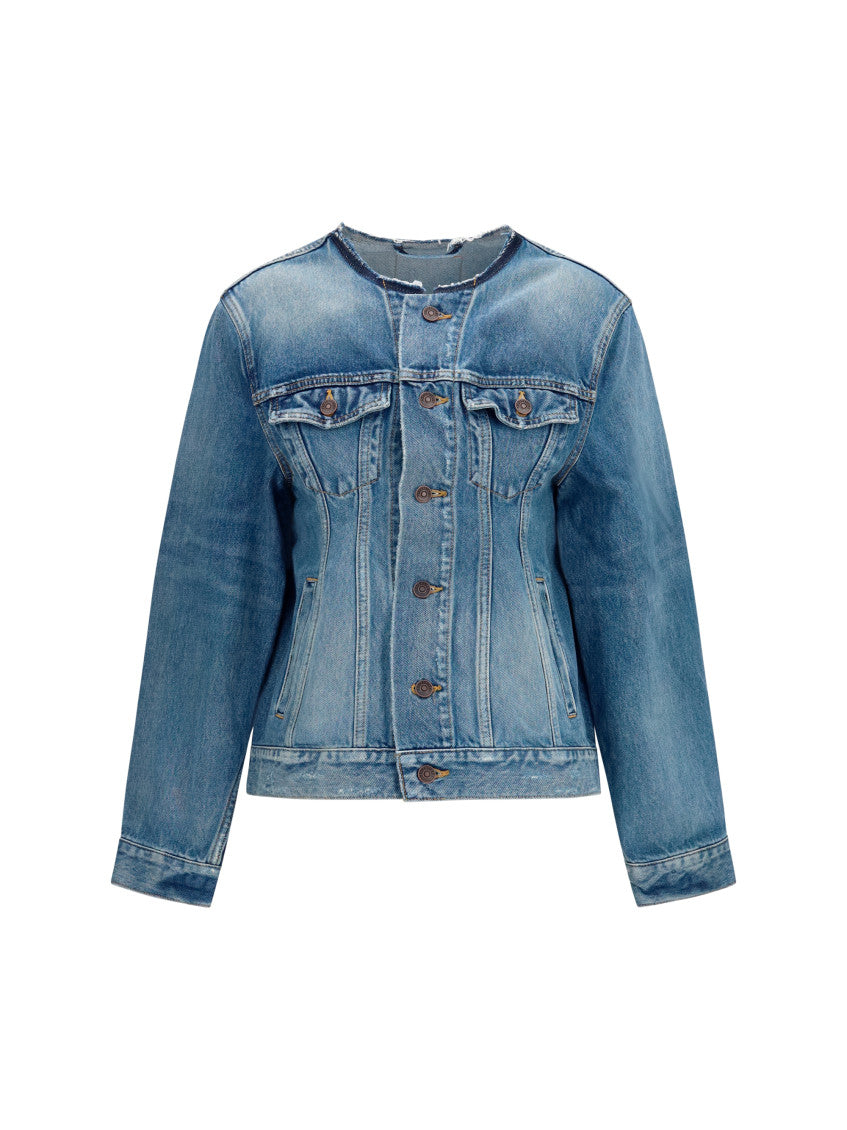 Blue Solid Round Neck Jacket 1
