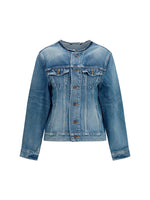 Blue Solid Round Neck Jacket 1