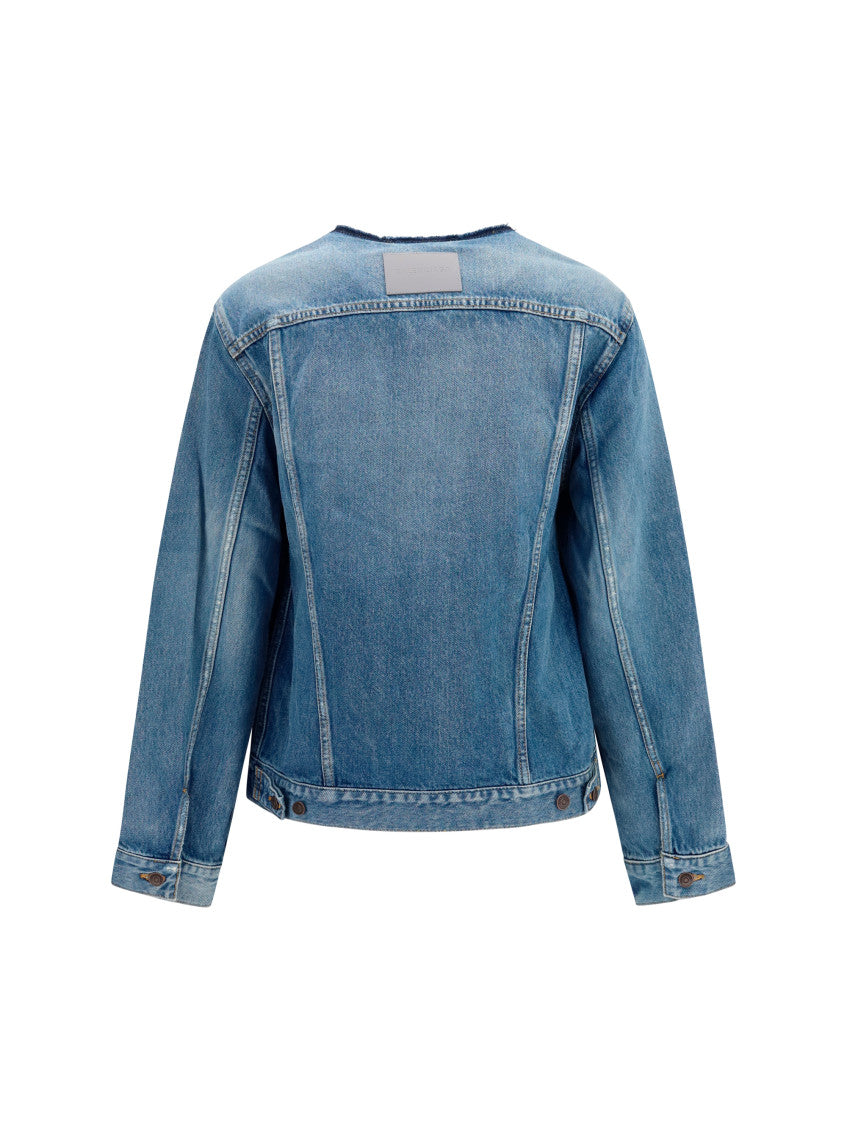 Blue Solid Round Neck Jacket 2