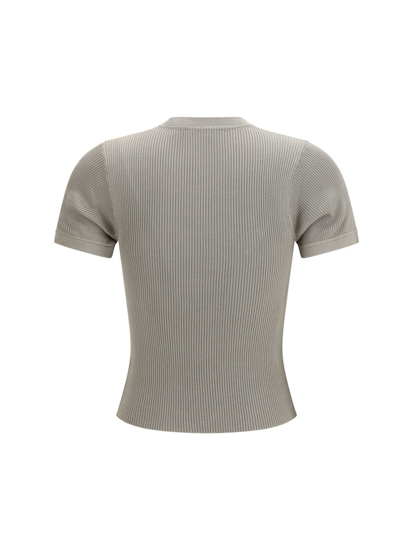 Beige Solid Crew Neck T-Shirt 2