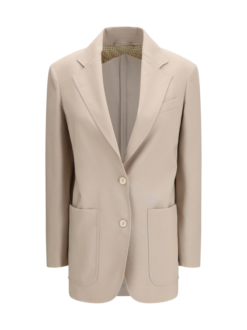 Beige Notched Lapel Blazer 1