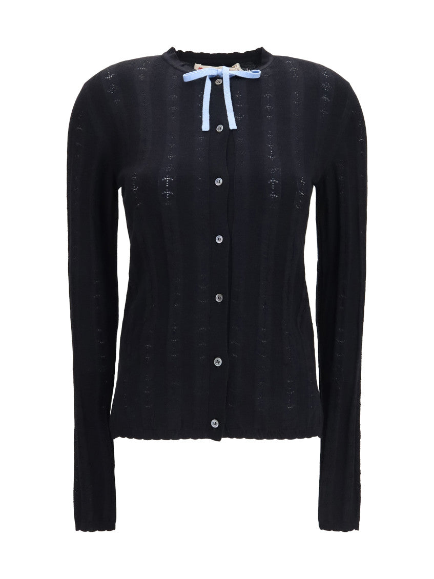 Black Knitted Round Neck Cardigan 1