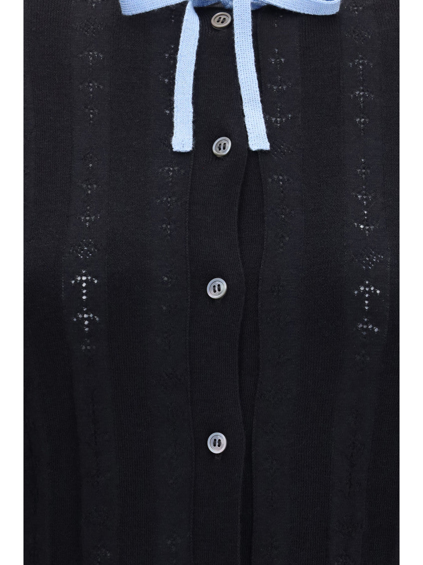 Black Knitted Round Neck Cardigan 3