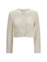 Off White Textured Round Neck Jacket 1