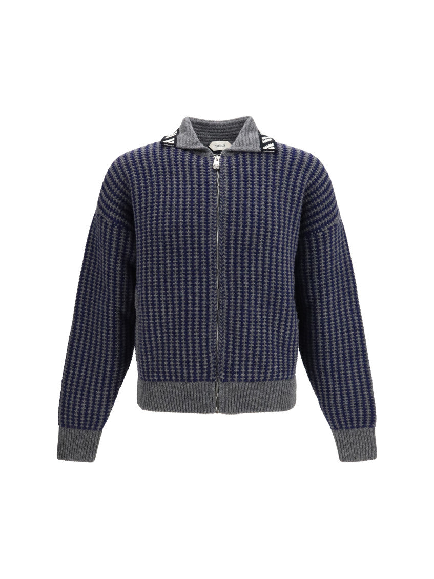 Blue Knitted Zip-Up Cardigan 1