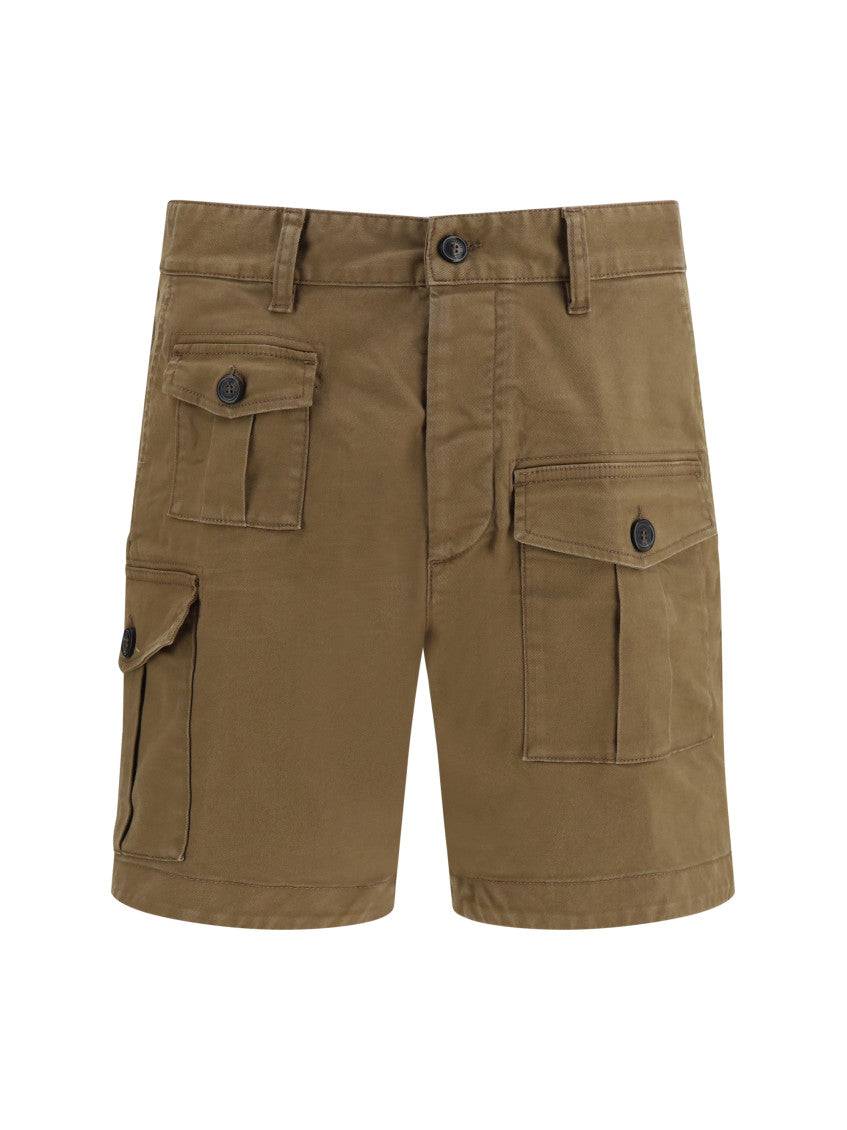 Brown Solid Cargo Shorts 1