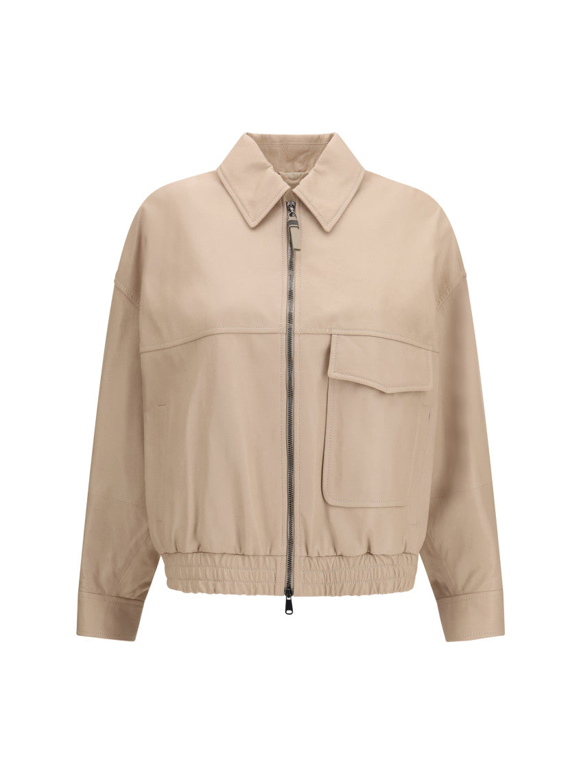 Beige Solid Shirt Collar Jacket 1