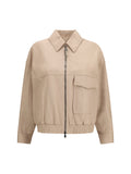 Beige Solid Shirt Collar Jacket 1